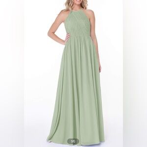 Azazie “Joy” Dusty Sage Green Halter Maxi bridesmaid dress Chiffon